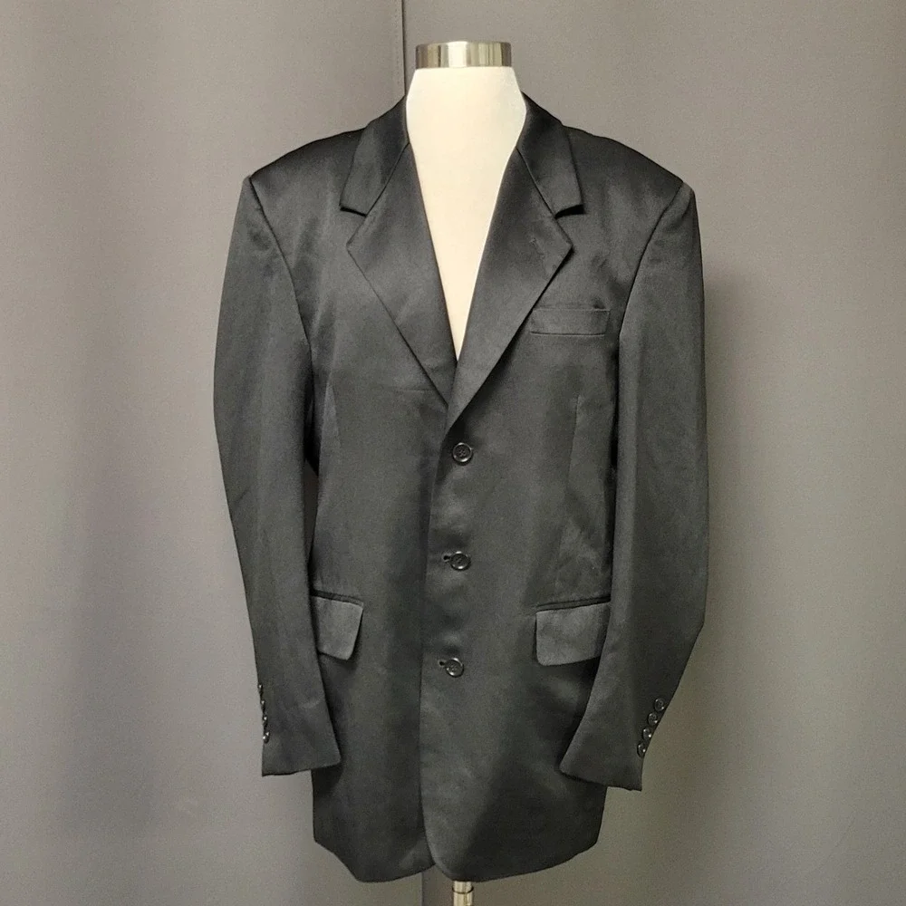 Vintage Gino‎ Cappeli Blazer Jacket Black 3-Button Shiny Formal Suit Coat 40R